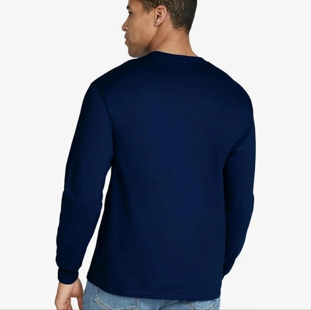 Gildan Adult Ultra Cotton Long Sleeve T-Shirt G2400 Navy (4 Pack) LARGE ONLY